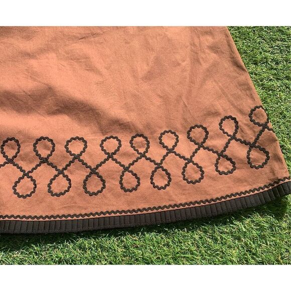 ODILLE ANTHROPOLOGIE Brown black embroidered trim A-LINE Garden Spring SKIRT - Picture 4 of 4